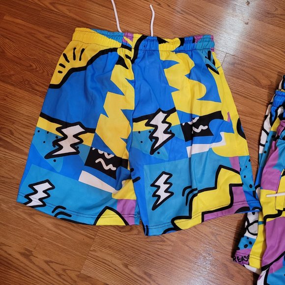 Reason Brand Pop Art Cartoon Comic Shorts Blue teal Aqua Yellow Black Purple RSN - Picture 4 of 8